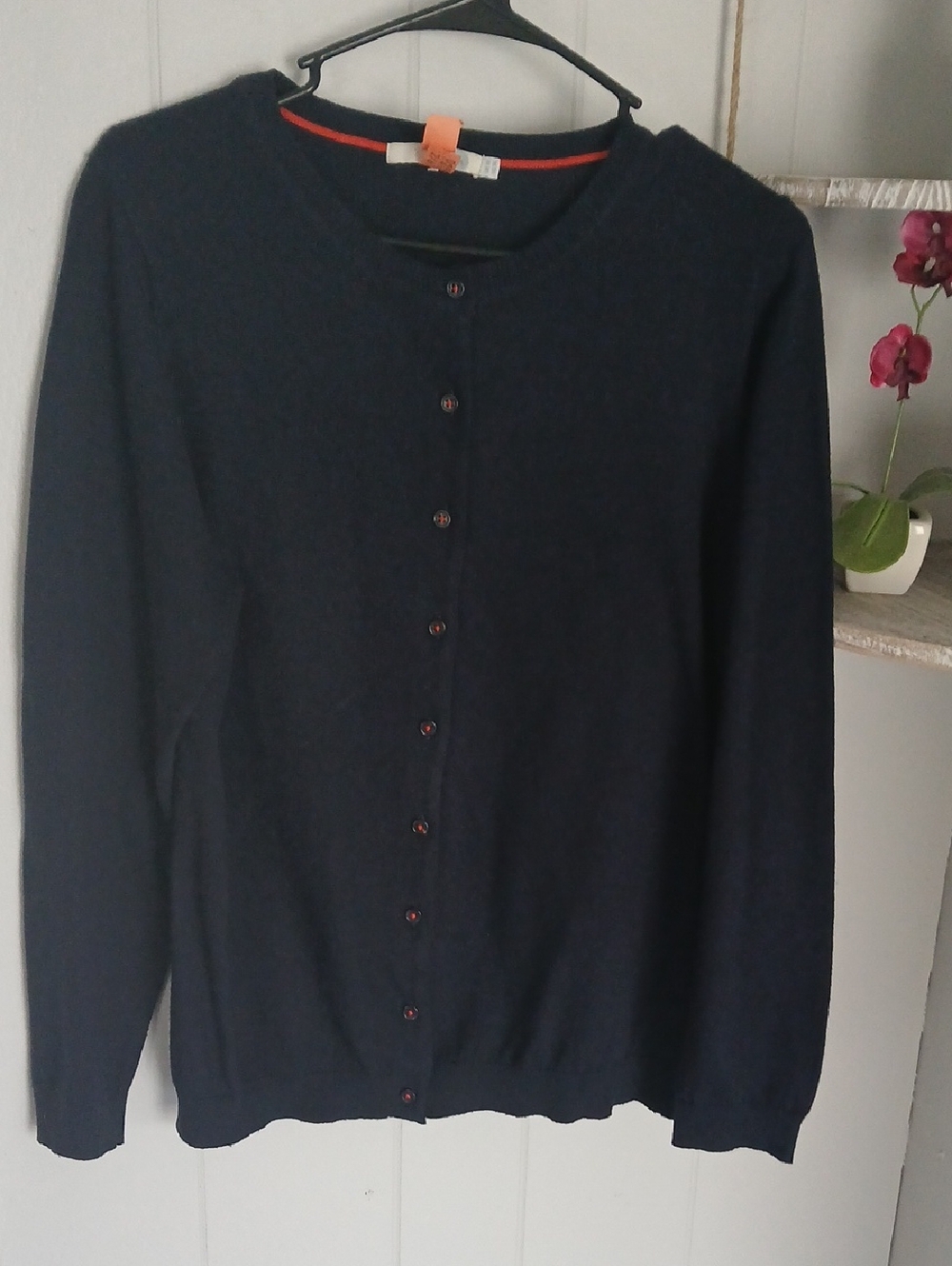 Boden Navy Button-Up Cardigan Cotton/Angora Blend Size 14